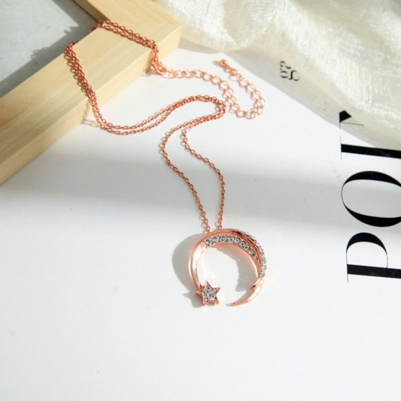 5 for $25 Crystal Decorated Moon Pendant Necklace - Picture 3 of 8